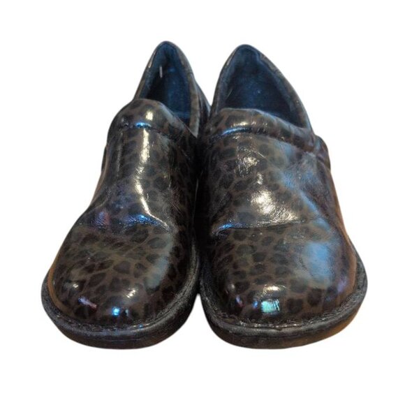 BOC Shoes Career Peggy Leopard Clogs Print Patent Leather Slip on Brown/Black - Picture 5 of 7